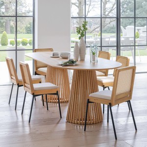 Set of 6 Modern Armless Dining Chairs,Linen Upholstered Accent Chairs with Square Rattan Back for Home Kitchen or Dining Room-Cuddlewood - 1 of 4