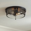 Franklin Iron Works Midnight 13" Modern Industrial Flush-Mount Ceiling Light Fixture Kitchen Foyer Hallway Round Cage 2-Light Black Seeded Glass - 2 of 4