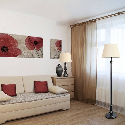 Elegant 3-Piece Bronze Lamp Set with Tan Fabric Shades