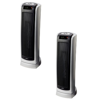 Lasko Portable Electric 1500W Room Oscillating Ceramic Tower Space Heater w/ Remote, Adjustable Thermostat, Digital Controls, & 8 Hour Timer (2 Pack)