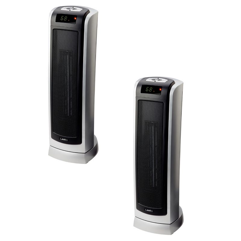Lasko Portable Electric 1500W Room Oscillating Ceramic Tower Space Heater w/ Remote, Adjustable Thermostat, Digital Controls, & 8 Hour Timer (2 Pack), 1 of 6