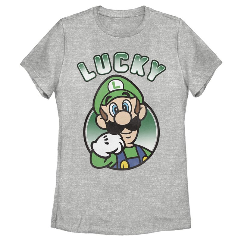 Women's Nintendo Super Mario St. Patrick's Day Lucky Luigi Retro T-Shirt, 1 of 5