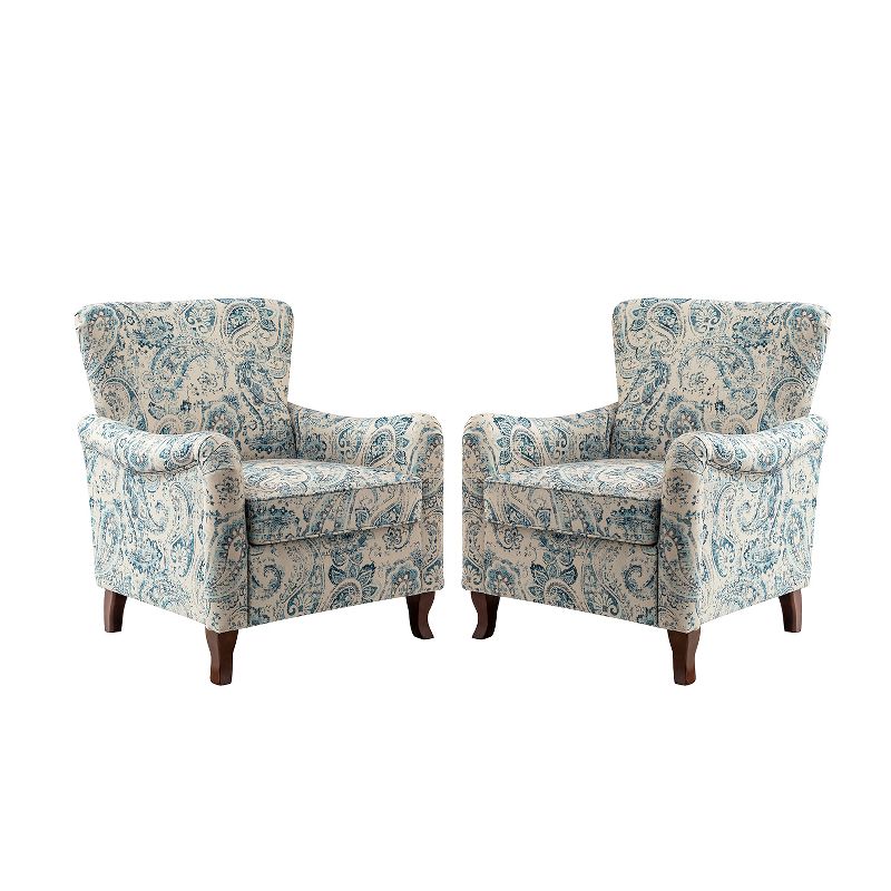 Set of 2 Vincent Wooden Upholstered Armchair with Fabric Pattern and Wingback Design for Bedroom| ARTFUL LIVING DESIGN, 1 of 11