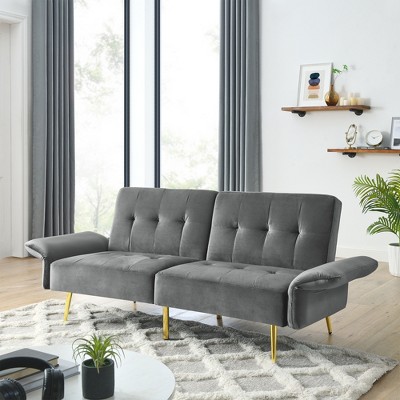 LOVMOR Convertible Futon Sofa Bed, Modern Tufted Loveseat Sleeper Sofa with Adjustable Backrest, 2 Seater Folding Futon Couch for Living Room, Office