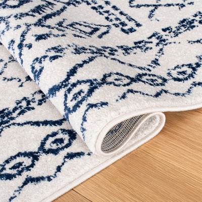 Navy and Ivory Hand-knotted Square Synthetic Area Rug