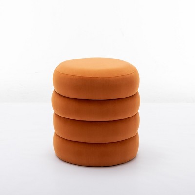 GlasFlength Ottomans and Benches Round Velvet Storage Ottoman with Wooden Base Elegant Simple Design for Living Room Bedroom, Orange, 23"*23"*17"