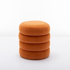 GlasFlength Ottomans and Benches Round Velvet Storage Ottoman with Wooden Base Elegant Simple Design for Living Room Bedroom, Orange, 23"*23"*17" - 1 of 4