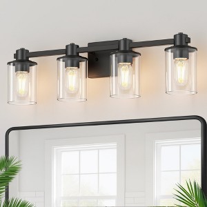 YANSUN 26 in. 4-Light Matte Black Metal Vanity Light for Bathroom with Dimmable No Bulbs Included - 1 of 1
