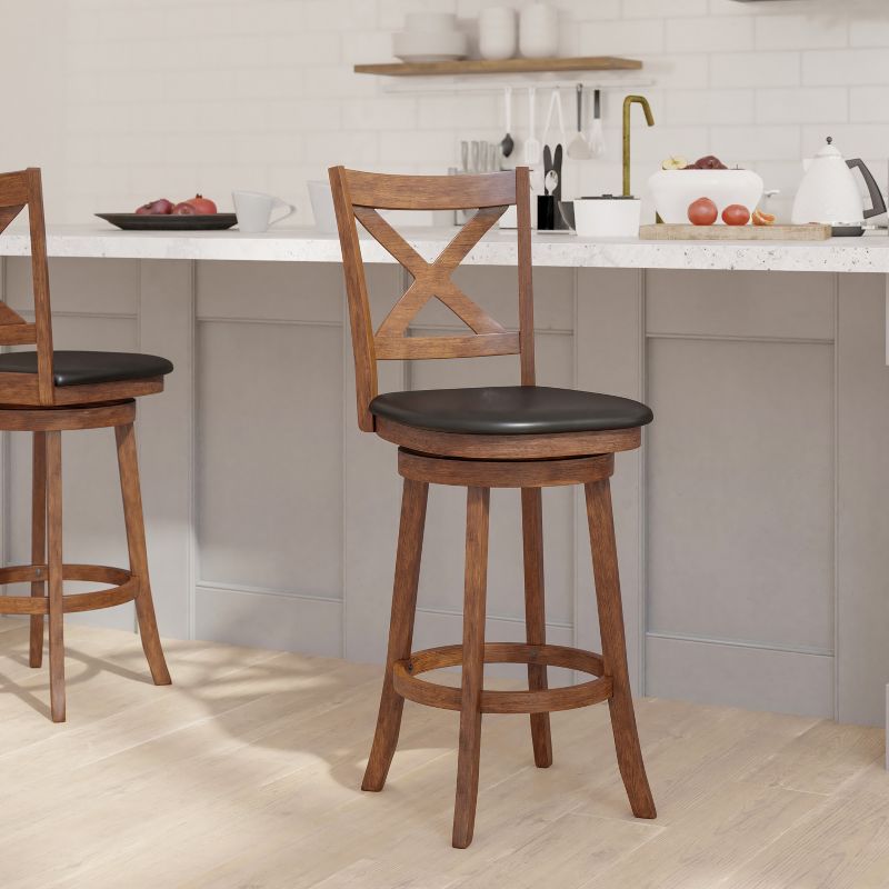 Emma and Oliver Wooden Crossback Pub Style Barstool with Padded Faux Leather Swivel Seat, 2 of 12