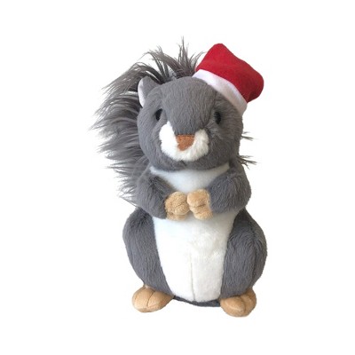 Midlee Christmas Squirrel Plush Furry Tail Large Dog Toy with Santa Hat