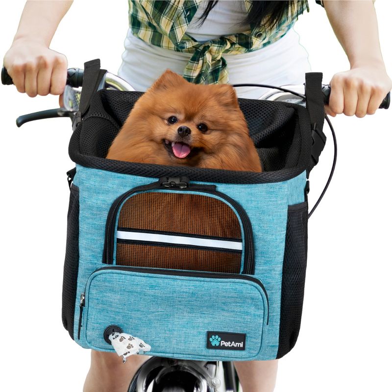 PetAmi Dog Bike Basket, Soft-Sided Ventilated Carrier Backpack, Pet Bicycle Handlebar Puppy Cat Kitten, Car Booster Seat Safety Strap, 1 of 10