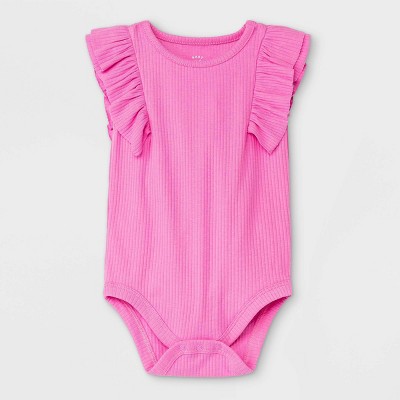Baby Girls' Rib Ruffle Short Sleeve Bodysuit - Cat & Jack™ Pink 0-3M