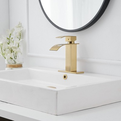 Brushed Gold Single Handle Low-Arc Bathroom Faucet with Drain