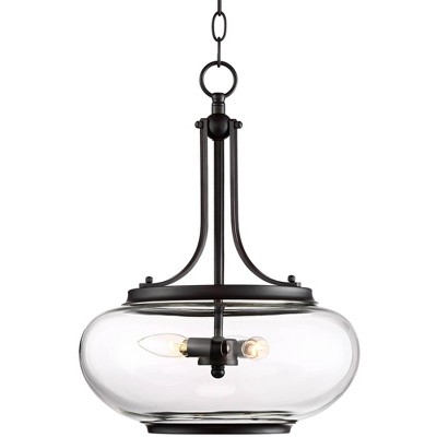 Possini Euro Design Oil Rubbed Bronze Pendant Chandelier 14 1/4" Wide Modern Clear Glass 3-Light Fixture Dining Room House Foyer