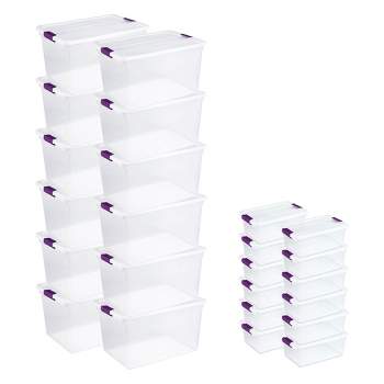 Sterilite 66 Quart Clear Latch Lid Storage Container Tote, 12 Pack, and 15 Quart Clear Latch Lid Storage Container Tote, 12 Pack for Home Organization