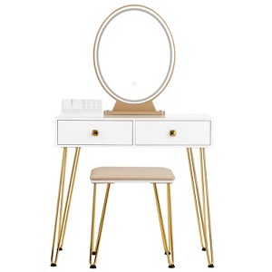 Tangkula Vanity Table Set Makeup Dressing Table Desk with Touch Screen Mirror White - 1 of 4