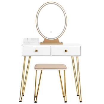 Tangkula Vanity Table Set Makeup Dressing Table Desk with Touch Screen Mirror White