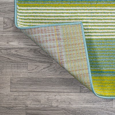 Duxbury Coastal Stripe Green/Blue Synthetic 3x5 Area Rug