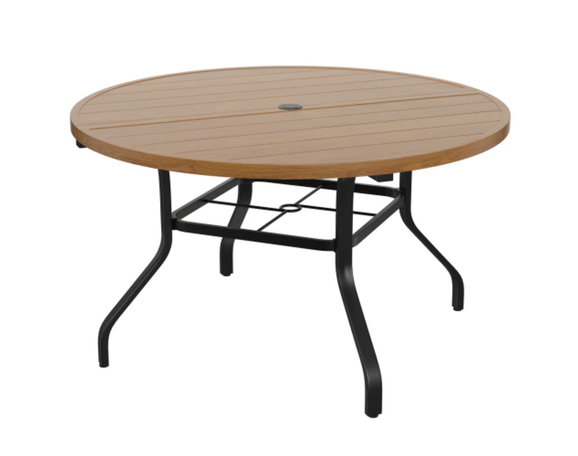 47 Inch Natural Round Patio Dining Table with Umbrella Hole, Weather-Resistant Metal Outdoor Table for Backyard Poolside