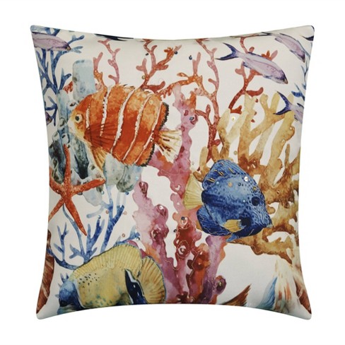 Beige Orange Fish Embroidered Pillow