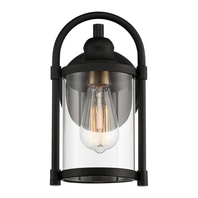 Black Metal Cylinder Outdoor Wall Light with Clear Glass