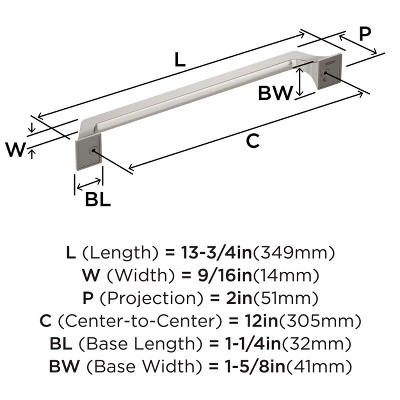 Satin Nickel 12-Inch Modern Industrial Appliance Pull