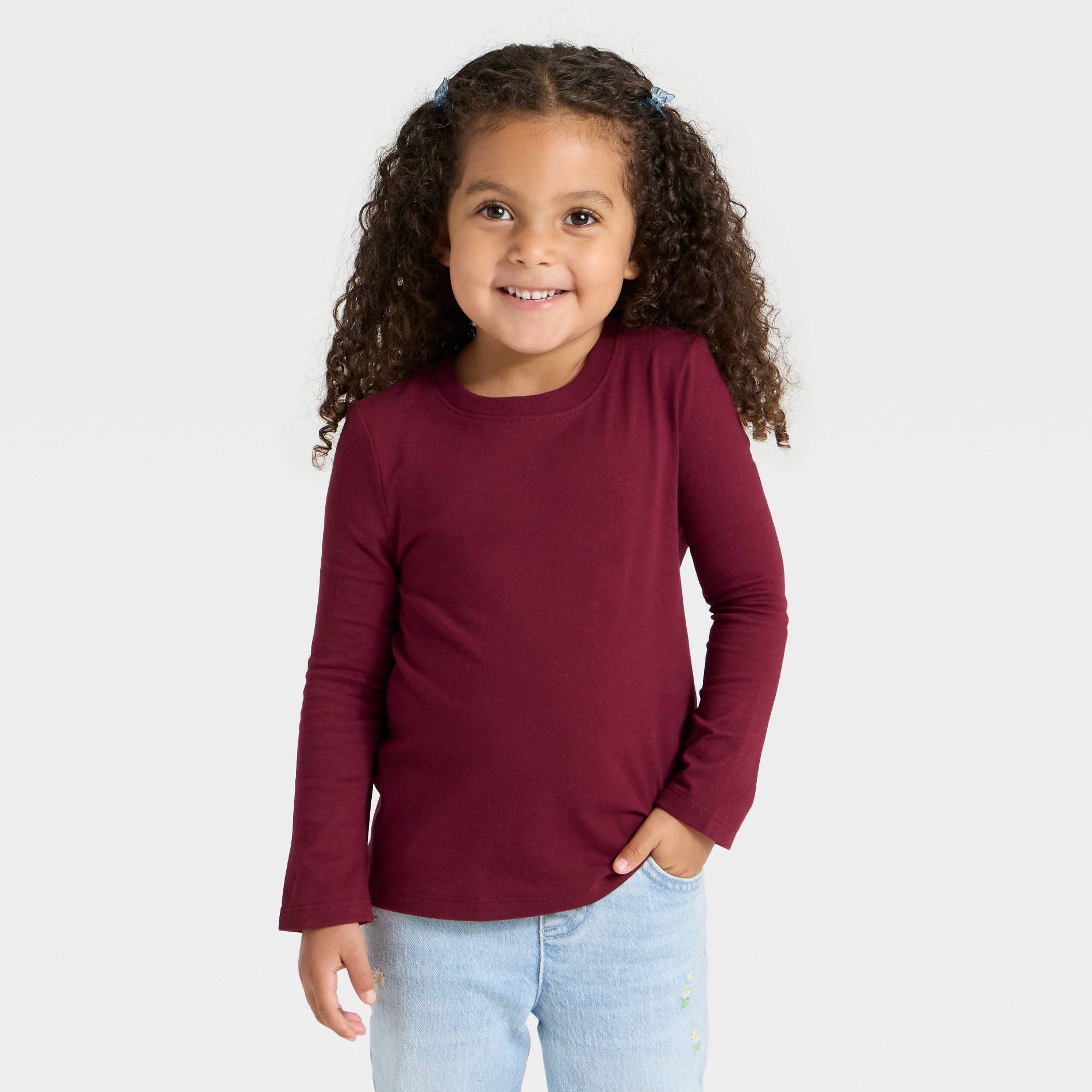 Toddler Girls' Long Sleeve Solid T-Shirt - Cat & Jack™ Burgundy 5T