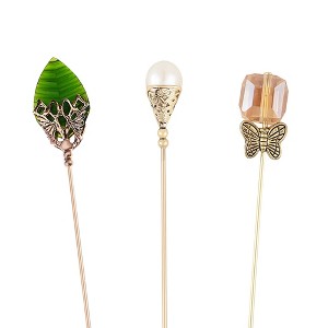 Anna-Kaci Vintage 3Pcs Long Stick Hat Pins Crystal Flower Butterfly and Pearl Details for Classic Hat Lapel and Scarf Accessorizing - 3pcs Pearl - 1 of 4