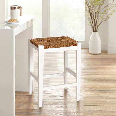 Willowbrook Matte White Mahogany and Seagrass Backless Counter Stool