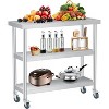 Stainless Steel Table, 14 x 24 Inch, 3-Tier Metal Prep Table with 2 Lockable Wheels, Undershelf, Commercial Kitchen Utility Workstation - 4 of 4