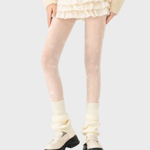 Anna-Kaci Sheer Star Pattern Tights with Soft Stretch Fit and Delicate Allover Celestial Design for Stylish Everyday Legwear - White - 1 of 4