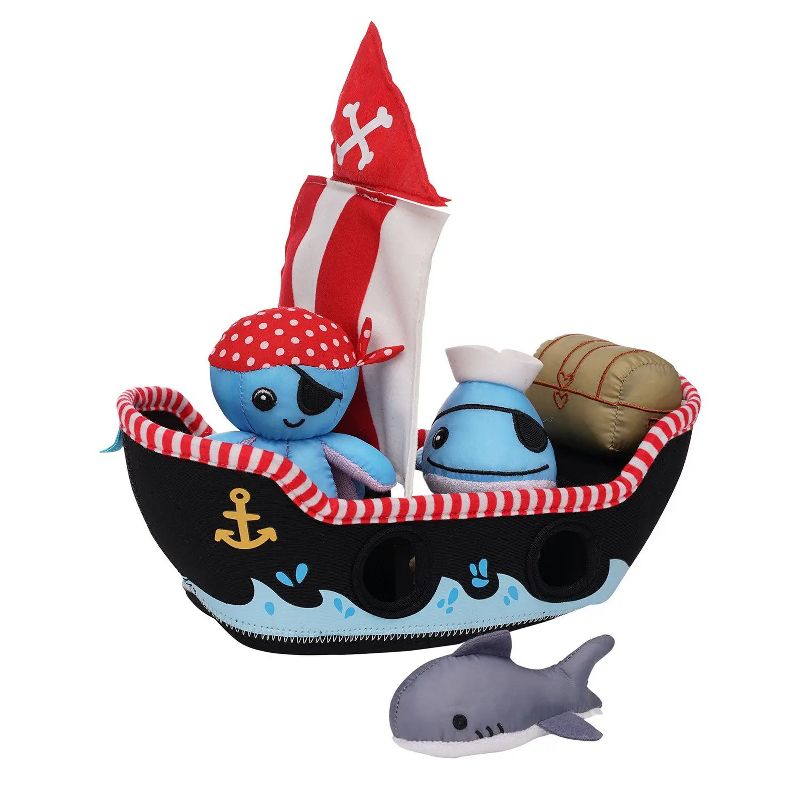 Manhattan Toy Neoprene Pirate Ship 5 Piece Floating Spill n Fill Bath Toy with Quick Dry Sponges and Squirt Toy, 4 of 9