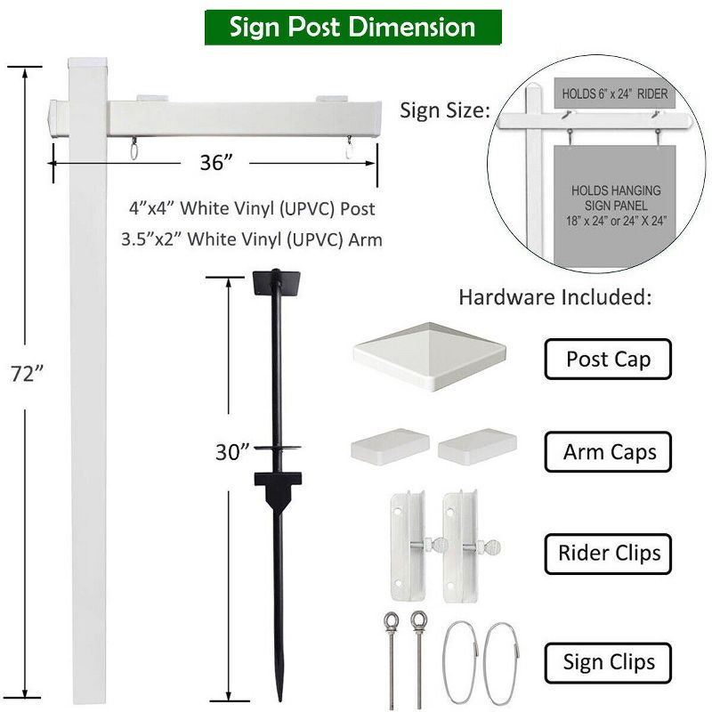 Costway 4 PCS 6' UPVC Real Estate Sign Post Open House Yard Home for Sale White W/Stake, 2 of 10