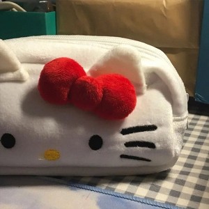 Paaaawaters Cute Soft Plush Pencil Case with Red Bow and Cat Ear Design White for Kids - 1 of 1