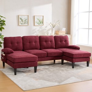 MOONMISS 99"Modern Brushed Linen U Shaped Sofa Couches with Double Chaise,Upholstered 4 Seater Sofa for Living Room,Apartment,Office - 1 of 4