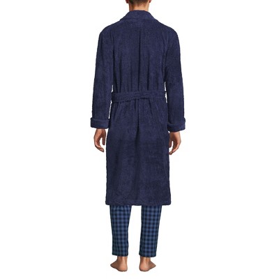 Men's Calf Length Navy Blue Cotton Terry Bathrobe