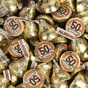 90ct 50th Anniversary Hershey's Kisses Milk Chocolate With Almonds (90 Candies + 1 Sheet Stickers) - Assembly Required - by Just Candy - 1 of 4