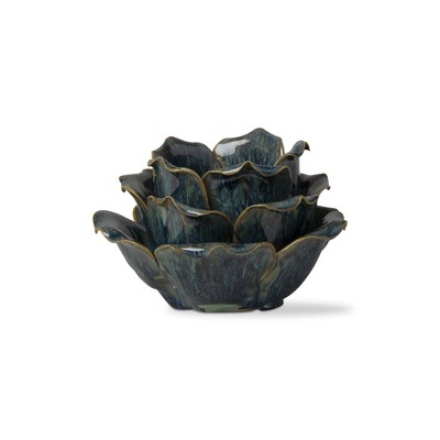 tagltd Blue Flower Votive Tealight Stoneware Candle Holder Home Decor Tabletop Mantel Centerpiece,