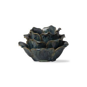 tagltd Blue Flower Votive Tealight Stoneware Candle Holder Home Decor Tabletop Mantel Centerpiece, - 1 of 3