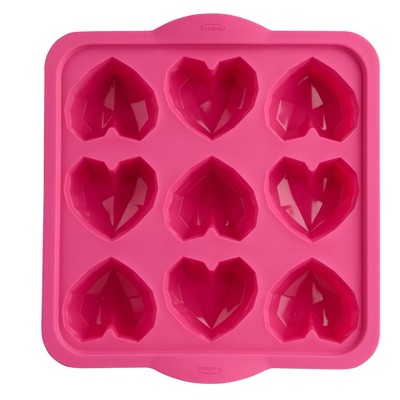 Trudeau Structured Silicone Cavity Diamond Heart Shaped Cupcake Baking Pan Pink