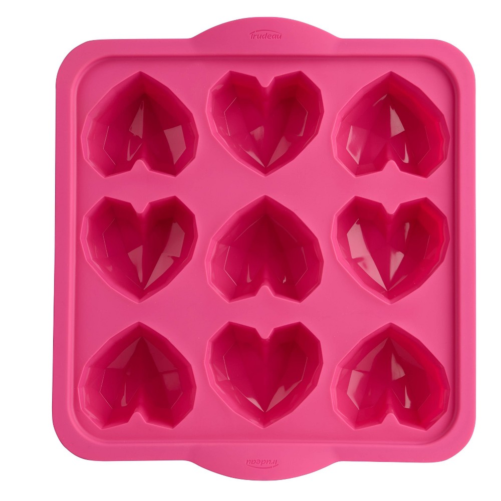 Trudeau Structured Silicone Cavity Diamond Heart Shaped Cupcake Baking Pan Pink