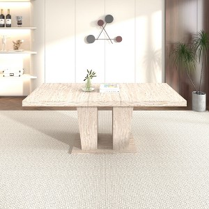 Gulches Rectangular Extendable Dining Table 6-10 People 160-200cm Veined Travertine Pattern Aged Wood Simple Elegant - 1 of 4