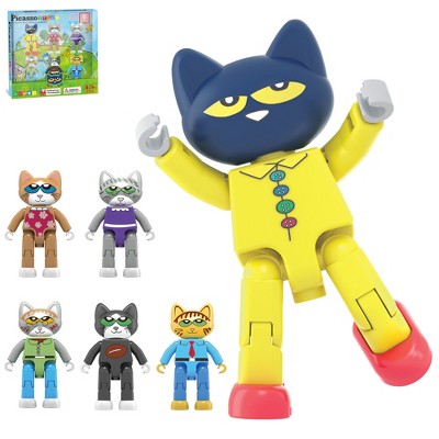 PICASSO-TILES 6PC Pete The Cat Characters Theme Set Magnetic Tiles, Building Blocks, STEM Toys for Kids 3+