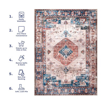 Eliza Multi-Color Traditional Medallion Washable Area Rug