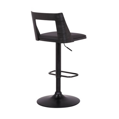Adjustable Swivel Black Faux Leather and Walnut Wood Barstool