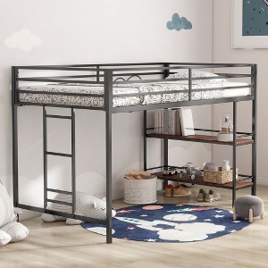 NicBex Junior Twin Loft Bed with Cinnamon wood shelf for kids,Multifunctional Loft Bed Platform with Ladder&Guardrails,350lbs Max,Black - 1 of 4