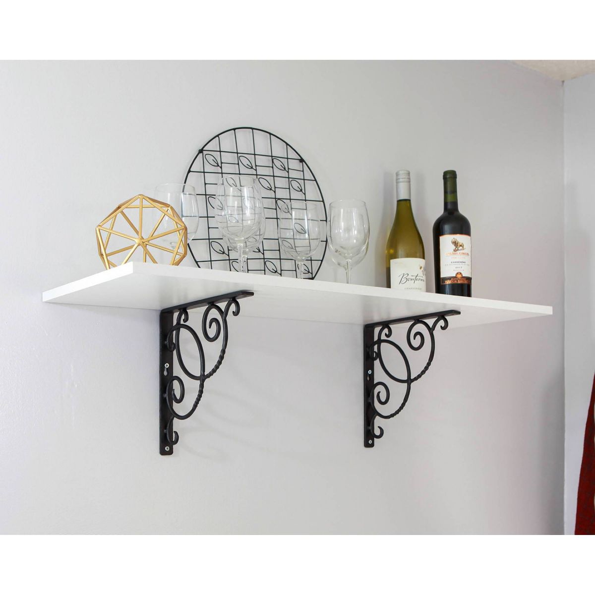 ACHLA Designs 2pc Scroll Shelf Bracket Black 1"x9.75" - thumbnail 5