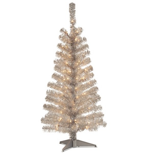 4Ft National Christmas Tree Company Pre-Lit Silver Tinsel Artificial Christmas  Tree With 70 Clear Lights : Target