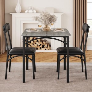 Compact 3-Piece Dining Set for 2, Small Square Table with Upholstered Chairs, Space-Saving Kitchen Table Set for Apartments & Studios - 1 of 4