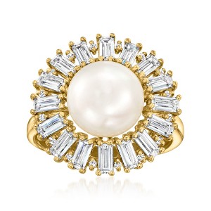 Ross-Simons 10-10.5mm Cultured Pearl and 2.28 ct. t.w. CZ Ring in 18kt Gold Over Sterling - 1 of 4